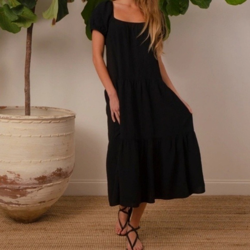 Honorine Going Out Casual Witchy Gauze Medium Elodie Black Coverup Midi Dress